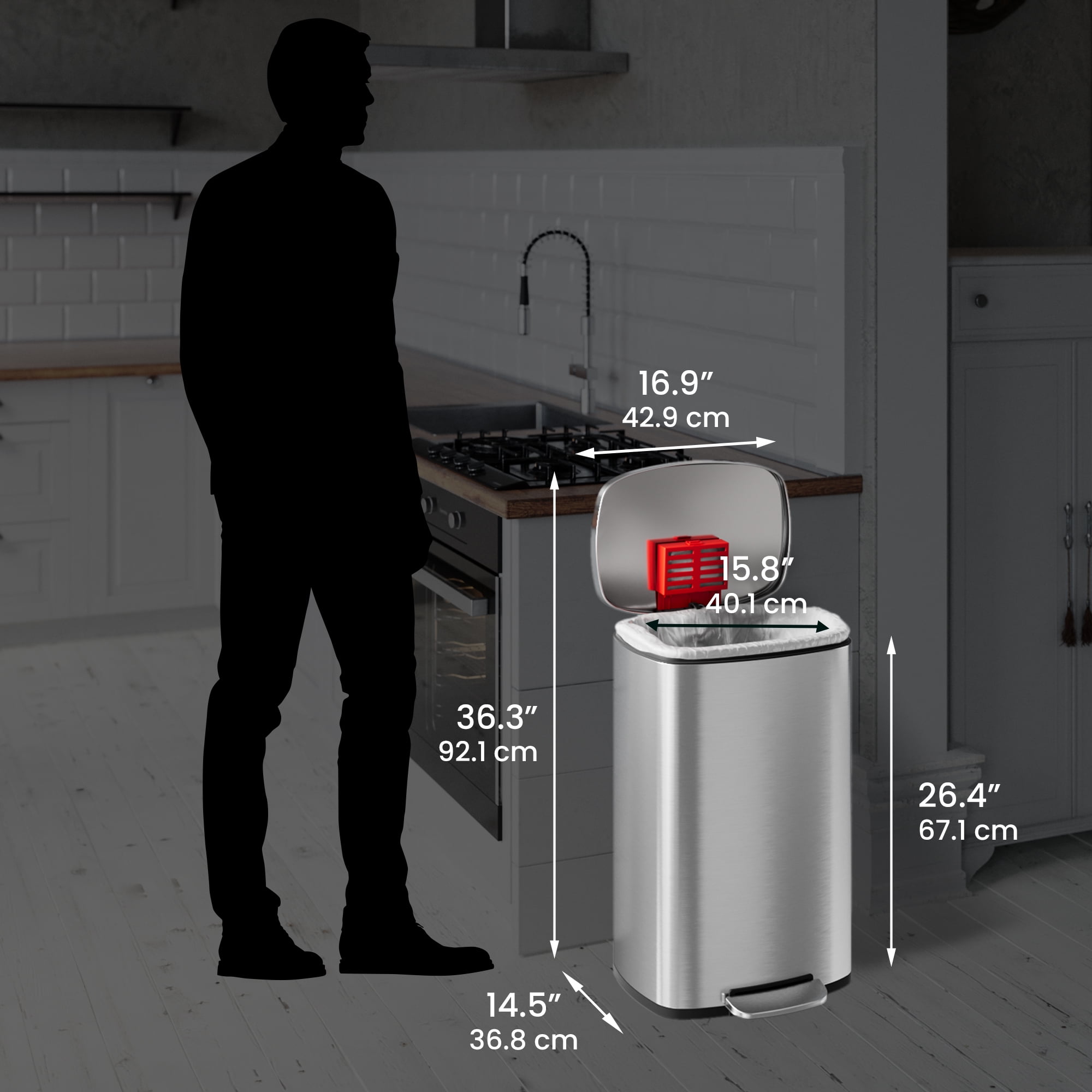 iTouchless SoftStep Stainless Steel Indoor Step Trash Can with Lid 13.2 Gallon Silver (PC13RSS)