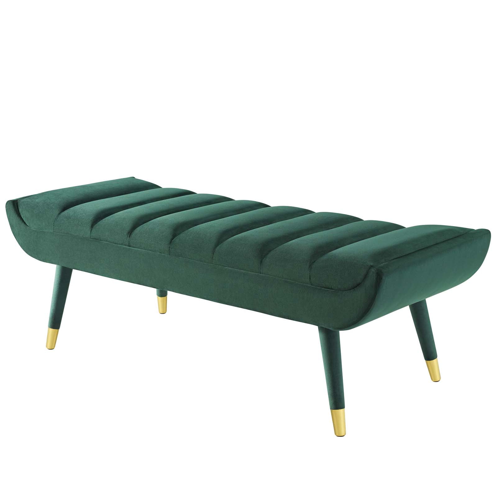 Elegant Green Velvet 53.5" Accent Bench with Gold Metal Accents