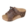 thumbnail image 5 of Rokment Womens Vintage Beach Platform Wedge Slides Sandals Summer Retro Casual Studded Suede Open Toe Lace up Chunky High Heels Slip on Backless Dress Mules Brown Size 9.5, 5 of 6