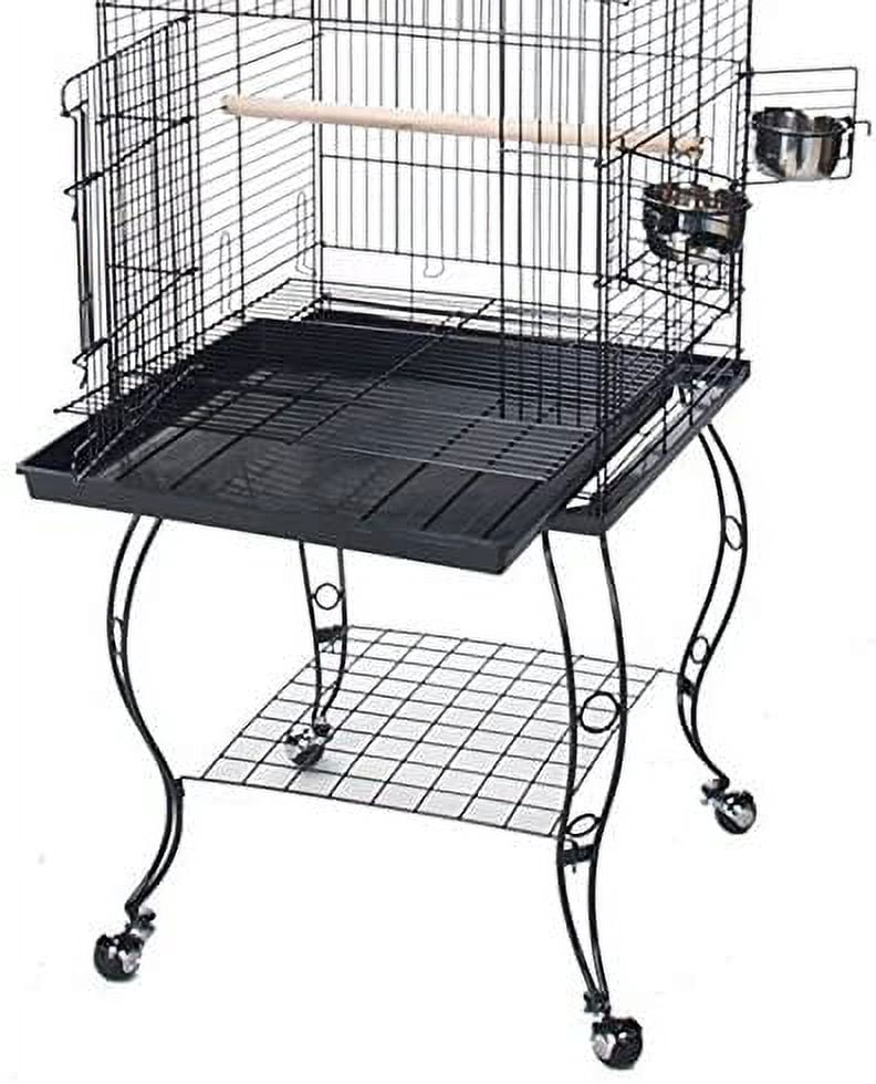 64" Large Rolling Dome Bird Parrot Cage Open Top Perch Quaker With Detachable Stand