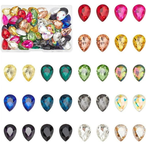 96 Pcs Teardrop Glass Rhinestones 16 Colors Pointed Back Rhinestone 0.7x0.5 Faceted Glass Rhinestones Gems Jewelry Embelishments with Plated Back for DIY Craft Decor Jewelry Making