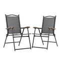thumbnail image 2 of Topbuy 2-Piece Folding Outdoor Patio Chair Sling Back Camping Chair with Armrest & Pillow Gray, 2 of 10