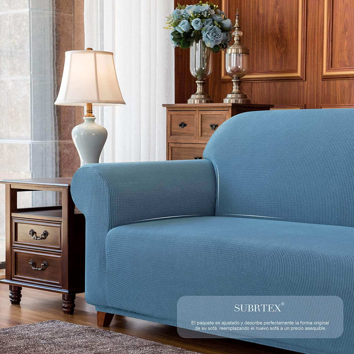 Subrtex 1-Piece Stretch Sofa Slipcover Non Slip Couch Cover (Loveseat, Denim Blue)