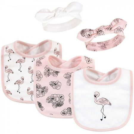 UPC: 0660168562675 | Hudson Baby Infant Girl Cotton Bib and Headband Set 5pk  Painted Flamingo  One Size