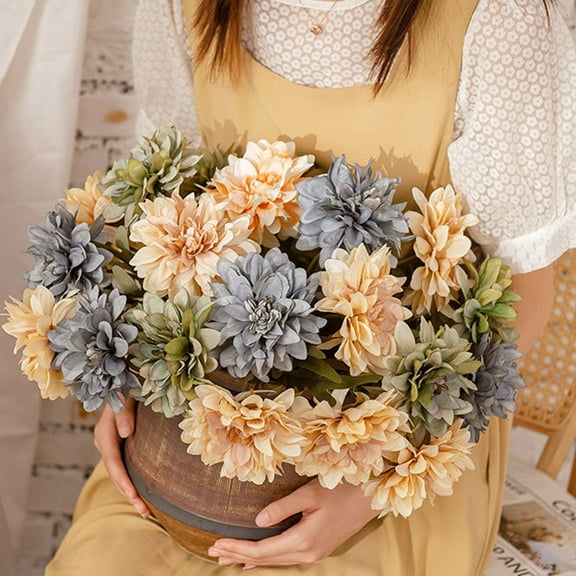 Visland 6PCS Dahlia Artificial Flowers Fake Dahlias Silk Flowers Arrangements DIY Bridal Bouquet Faux Flowers Stem for Wedding Centerpieces Home Decor
