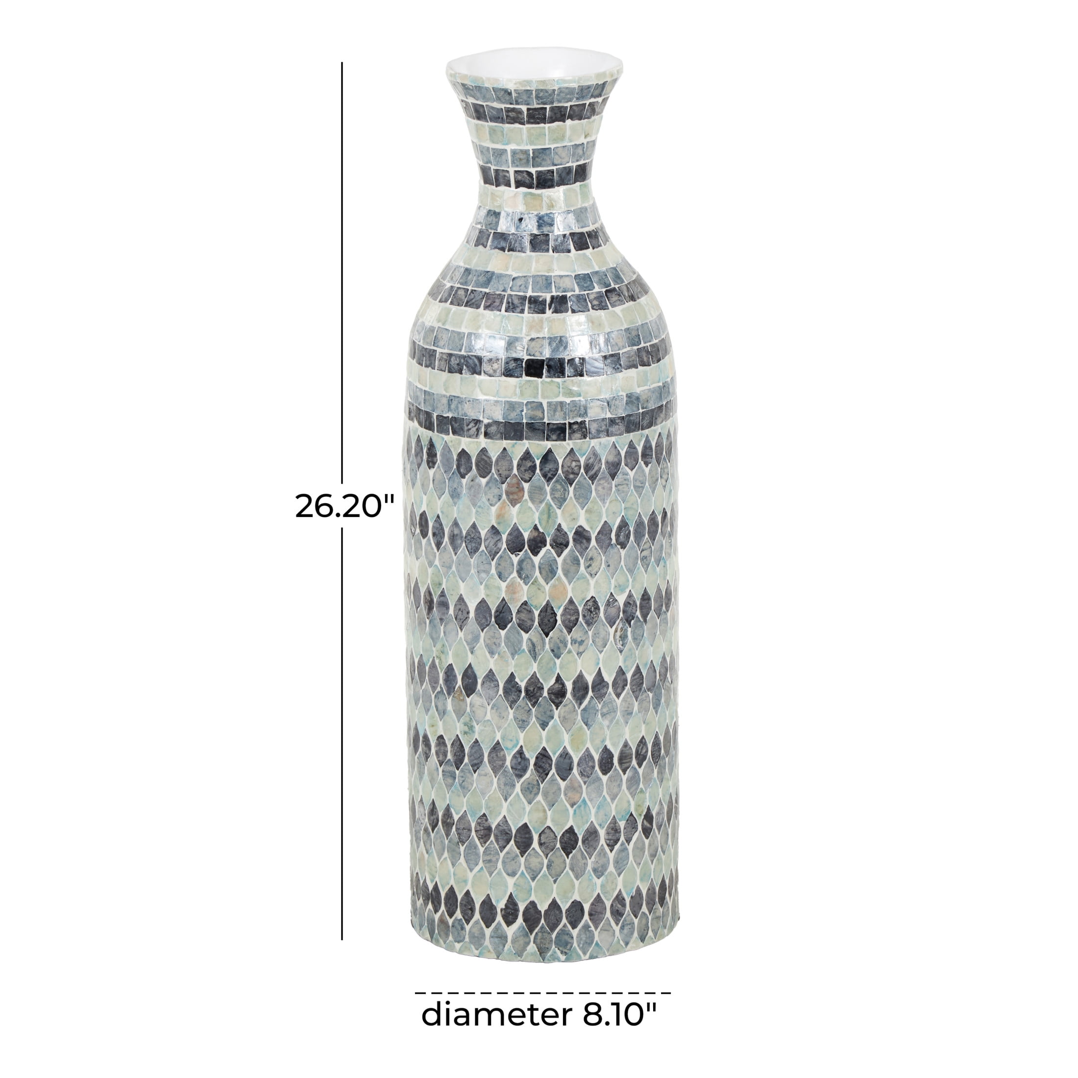 DecMode 26" Handmade Mosaic Blue Mother of Pearl Shell Vase with White Interior