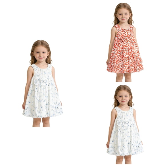 Loopsun 1-5 Years Girls Print Sleeveless Summer Fashion Princess Dress Red, 4-5 Years