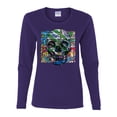 thumbnail image 2 of Colorful Abstract Skull Face Streetwear Womens Graphic Long Sleeve T-Shirt, Purple, Small, 2 of 3