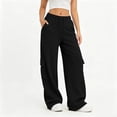 thumbnail image 2 of ClodeEU Women's Elastic Drawstring Waist Wide Leg Sweatpants ,Casual Loose Athletic Pants with Pockets Black,Women's Plus S, 2 of 9