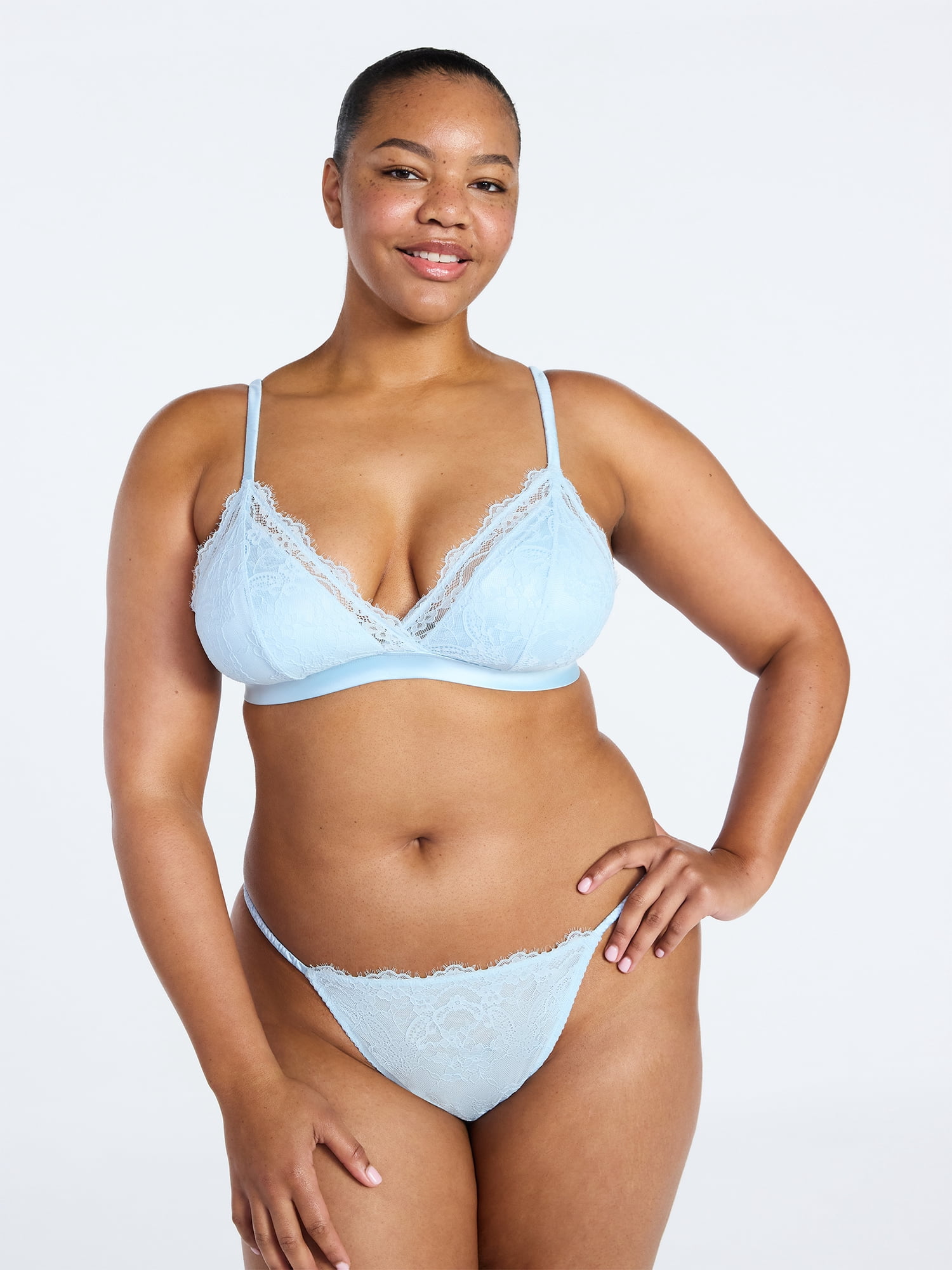 Joyspun Women's Bridal Lace and Satin Triangle Bralette, Sizes XS-XXXL