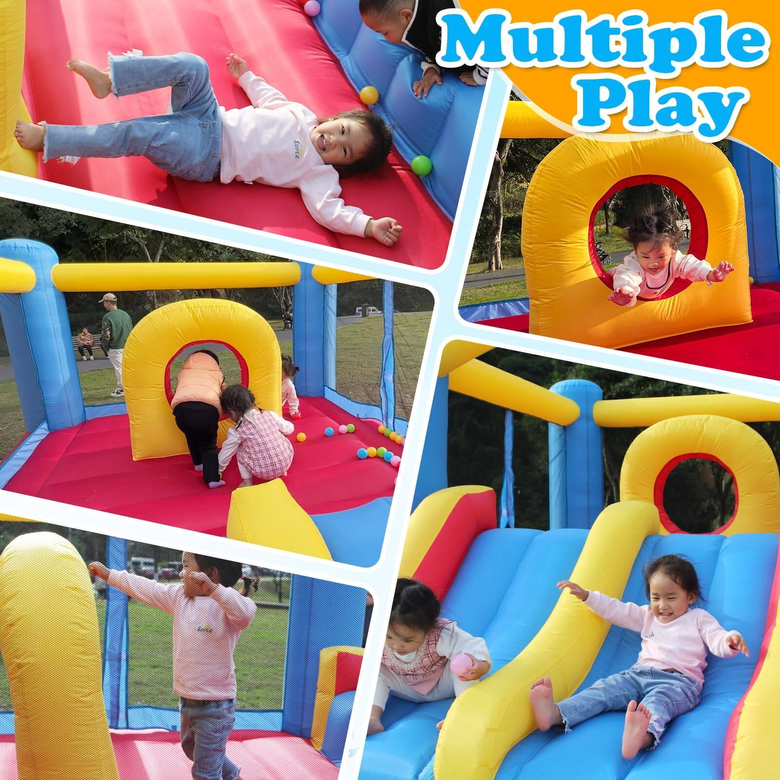 Adnoom Bounce House with Double Slides, Large Bounce House and Obstacle Course, Kid Bounce Castle with 370W Blower, Inflatable Bounce House for 3~4 Kids, Indoor & Outdoor