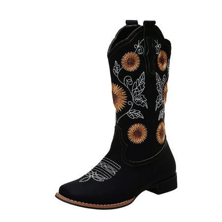 

embroidery Boots for Women Embroidered Style Women s Toe Large Boots Heel Ethnic Size Fashion women s boots Black