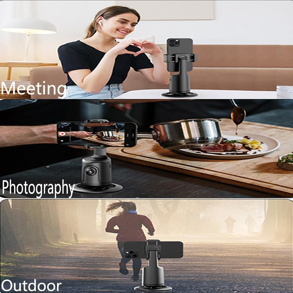 Smart AI Facial Recognition Phone Tripod, Auto Face Tracking for iPhone Android, 360° Rotation Phone Stand, Rechargeable Smart Shooting Stand (Black, Only Smart Tracking Gimbal)