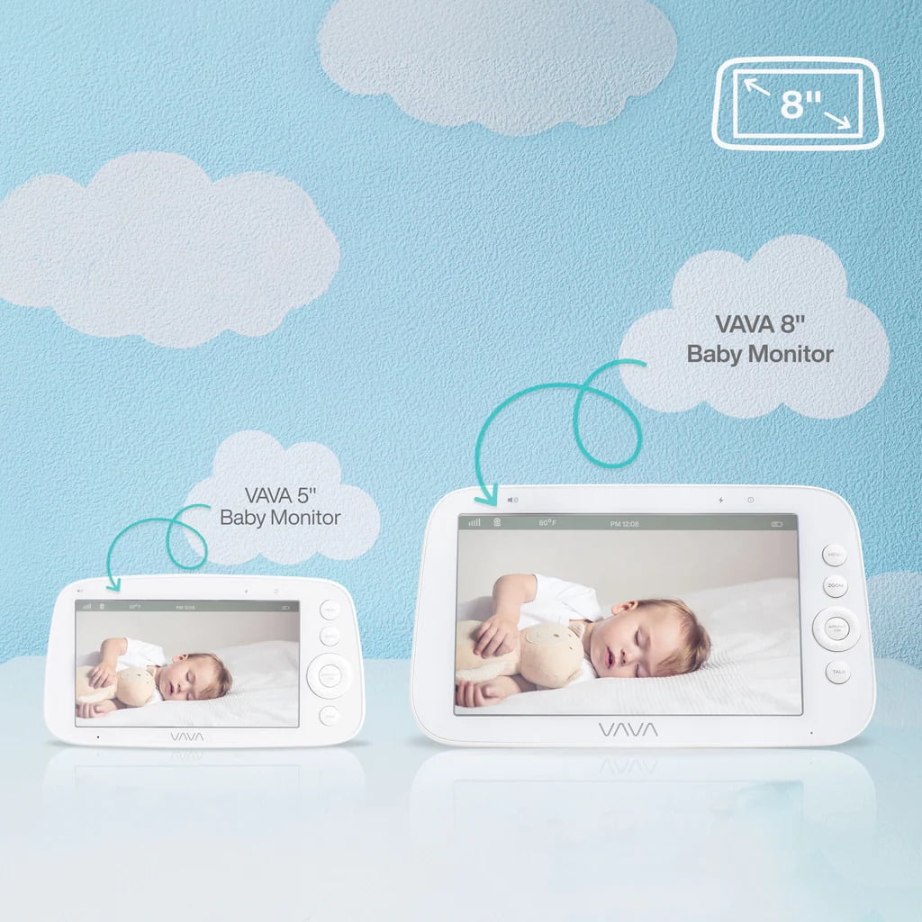 VAVA 8" 1080P HD Video Baby Monitor Split View, Night Vision, Zoom/Pan/Tilt, & 2-Way Audio, White