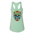 thumbnail image 2 of Wild Bobby, Colorful Floral Sugar Skull Streetwear Ladies Racerback Tank Top, Mint, Large, 2 of 3