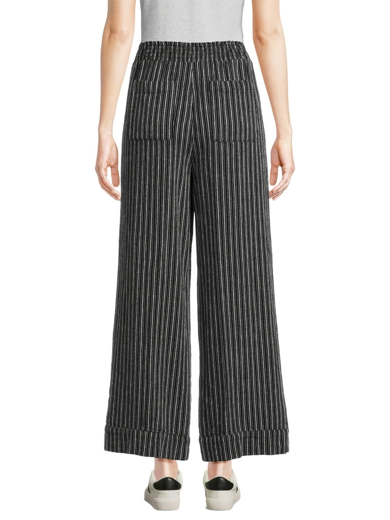 【threetimes】25HS★(S,M) Ribbon Linen Pants Time and Tru Women's Linen Blend Pants with Smocked Waist