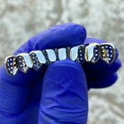 Grillz Silver Tone 8 Bottom Teeth Eight Piece Micro Pave Bling Really Iced CZ Grills