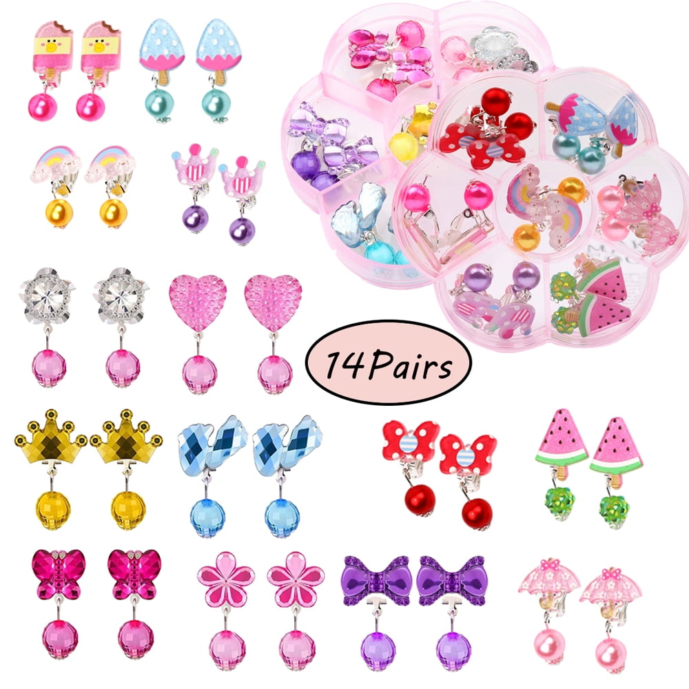 LNKOO 14 Pairs Clip on Earrings Princess Play Jewelry Earrings Set ...