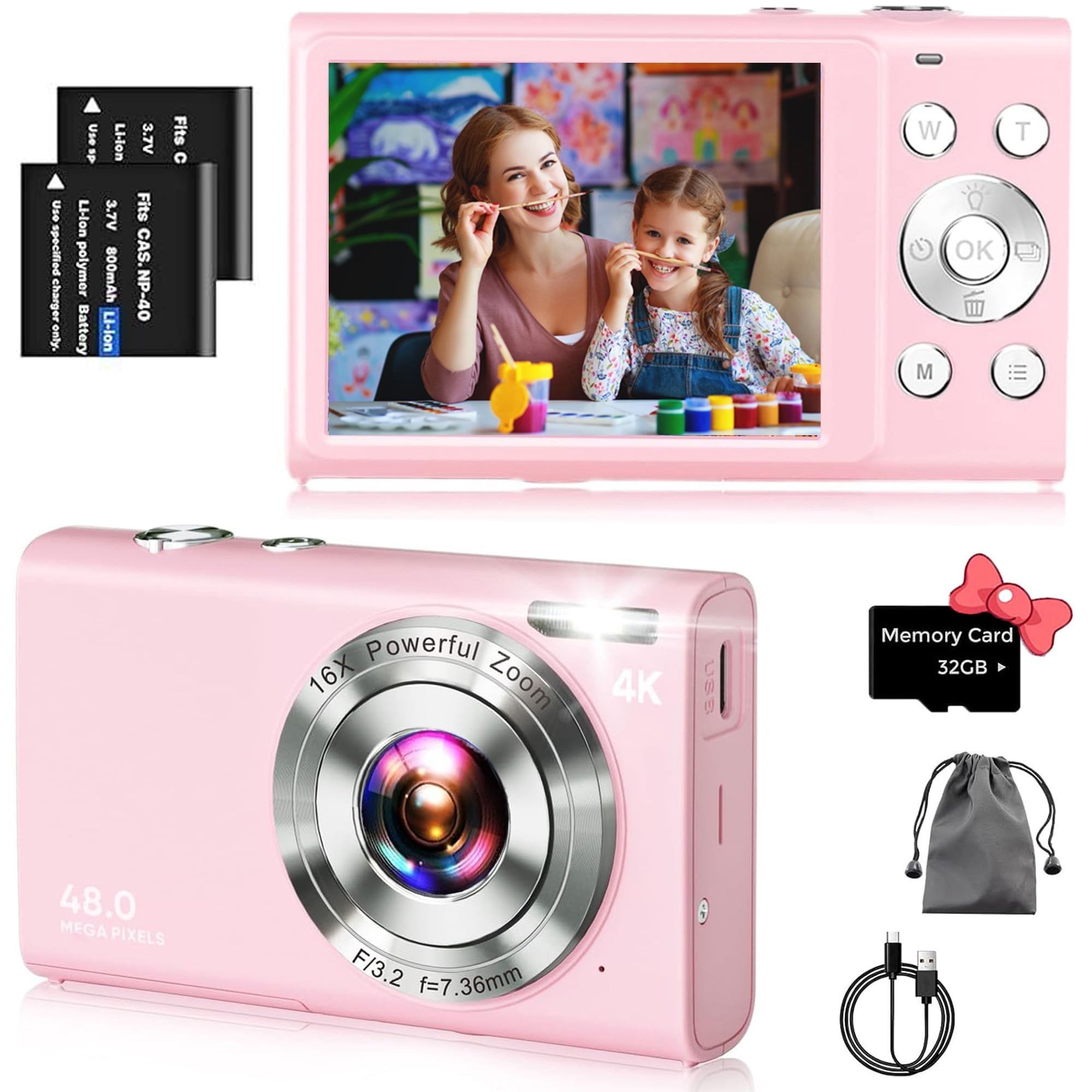 BREWENE Digital Camera 4K Autofocus Vlogging Camera for YouTube with 32GB Card,48MP UHD 16X Digital Zoom Point and Shoot Camera for Photography