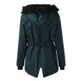 thumbnail image 2 of Womens Winter Coats Women Plus Size Daily Winter Coat Lapel Collar Long Sleeve Jacket Vintage Thicken Coat Jacket Warm Hooded Thick Padded Outerwear Coats for Women Dark Green S, 2 of 5