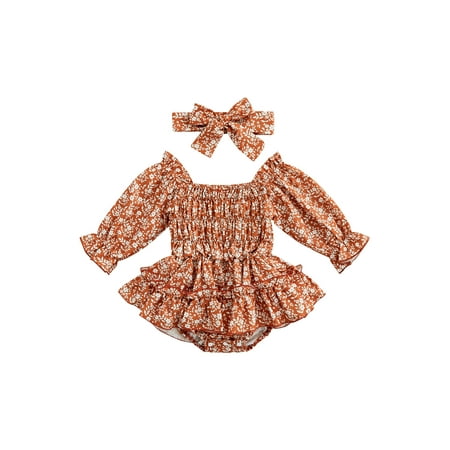 

Bagilaanoe Newborn Baby Girl Rompers Dress Floral Print Long Sleeve Bodysuit + Headband 6M 12M 18M 24M Infant One Piece Jumpsuit Tutu Skirt