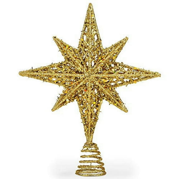 8 Inch Bethlehem Glitter Gold Star Christmas Tree Topper, Christmas Tree Toppers, Rustic Tree Toppers Christmas Tree Topper Star For 3-6 ft Trees
