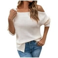 thumbnail image 2 of Women Casual Fashion Solid Color Pullover Long Sleeve Square-Neck Sweater On Seasonal Beige 6(M), 2 of 6
