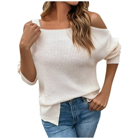 

Sweater Women s Casual Knit Pullover Cold Shoulder Long Sleeve Loose Oversized Knitwear Tops