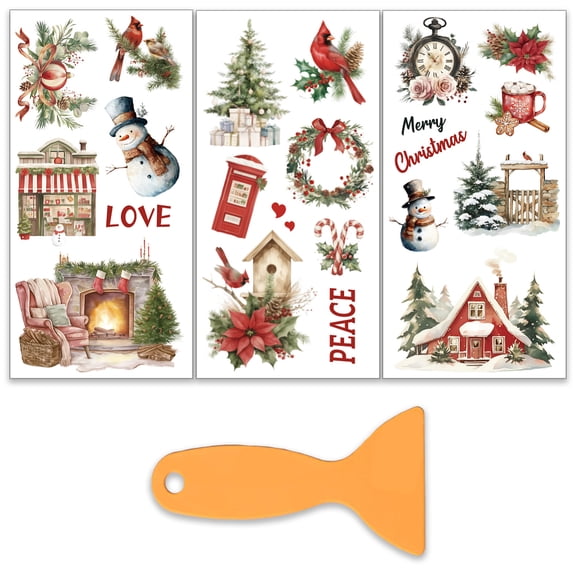 3Pcs/Set Christmas Tree Rub on Transfers Mixed Shapes