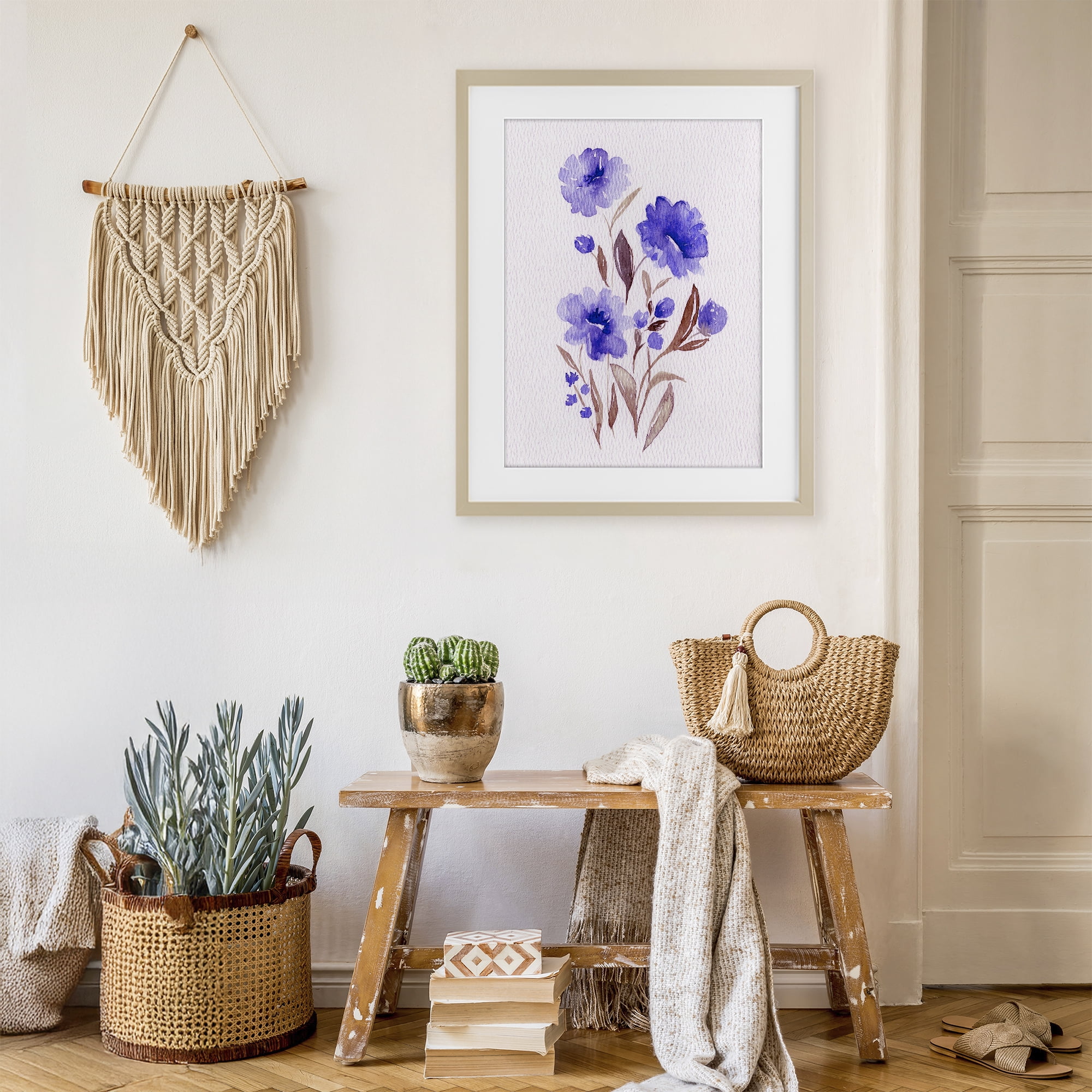 Stupell Industries Watercolor Purple Blossoms Birch Framed Print Under Glass, design by Leah Noel Art