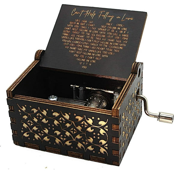 Can't Help Falling in Love Wood Music Box, Antique Engraved Musical Boxes Case for Love One Wooden Music Box