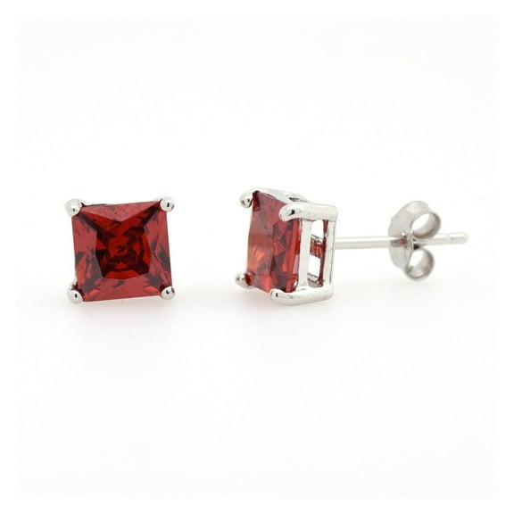 Princess Cut Simulated Garnet Cubic Zirconia Classic Basket Earring Sterling Silver