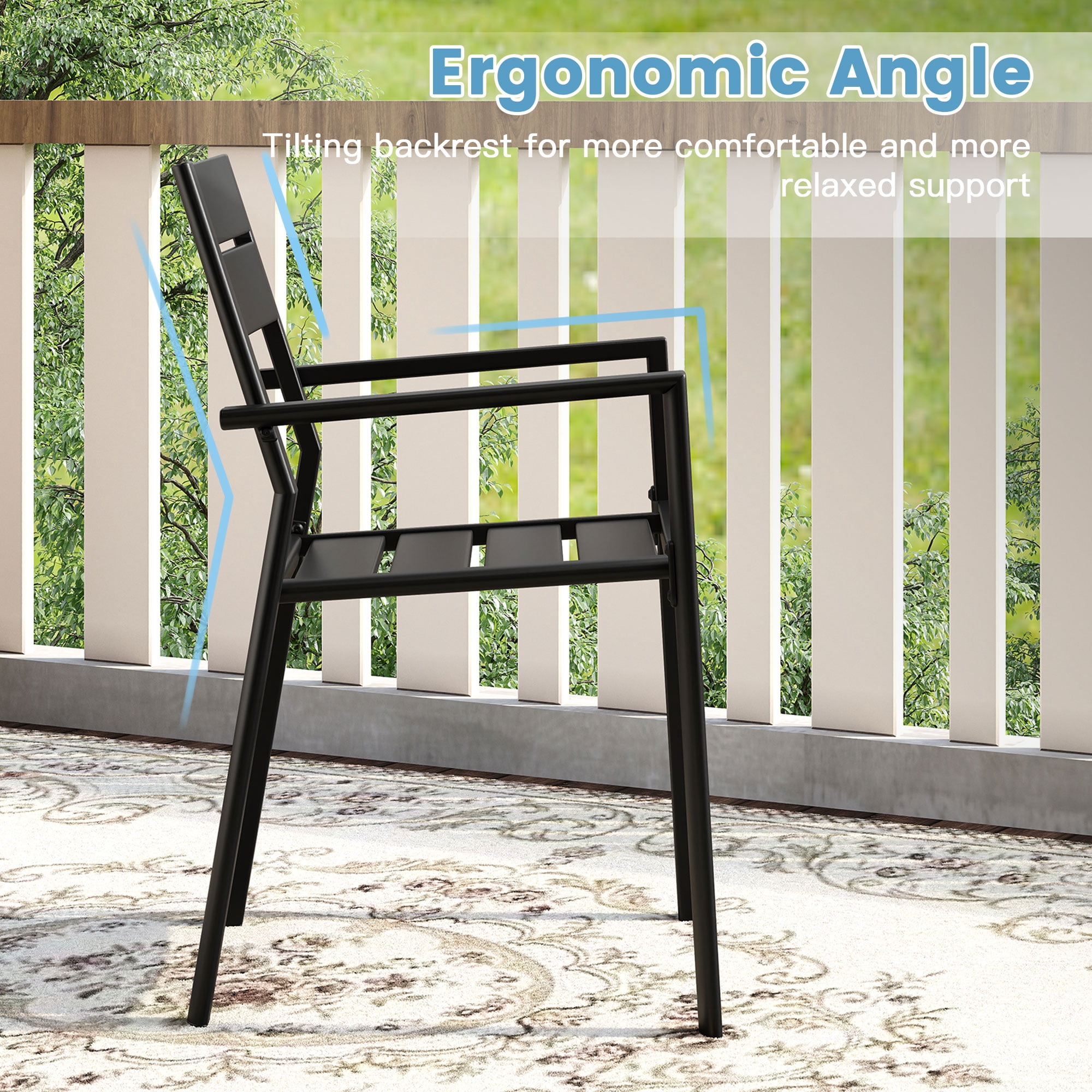 Vicllax Outdoor Patio Dining Chairs Set of 6, Stackable metal chairs with All-Weather Steel Metal Frame for Yard Deck Poolside Porch, Black