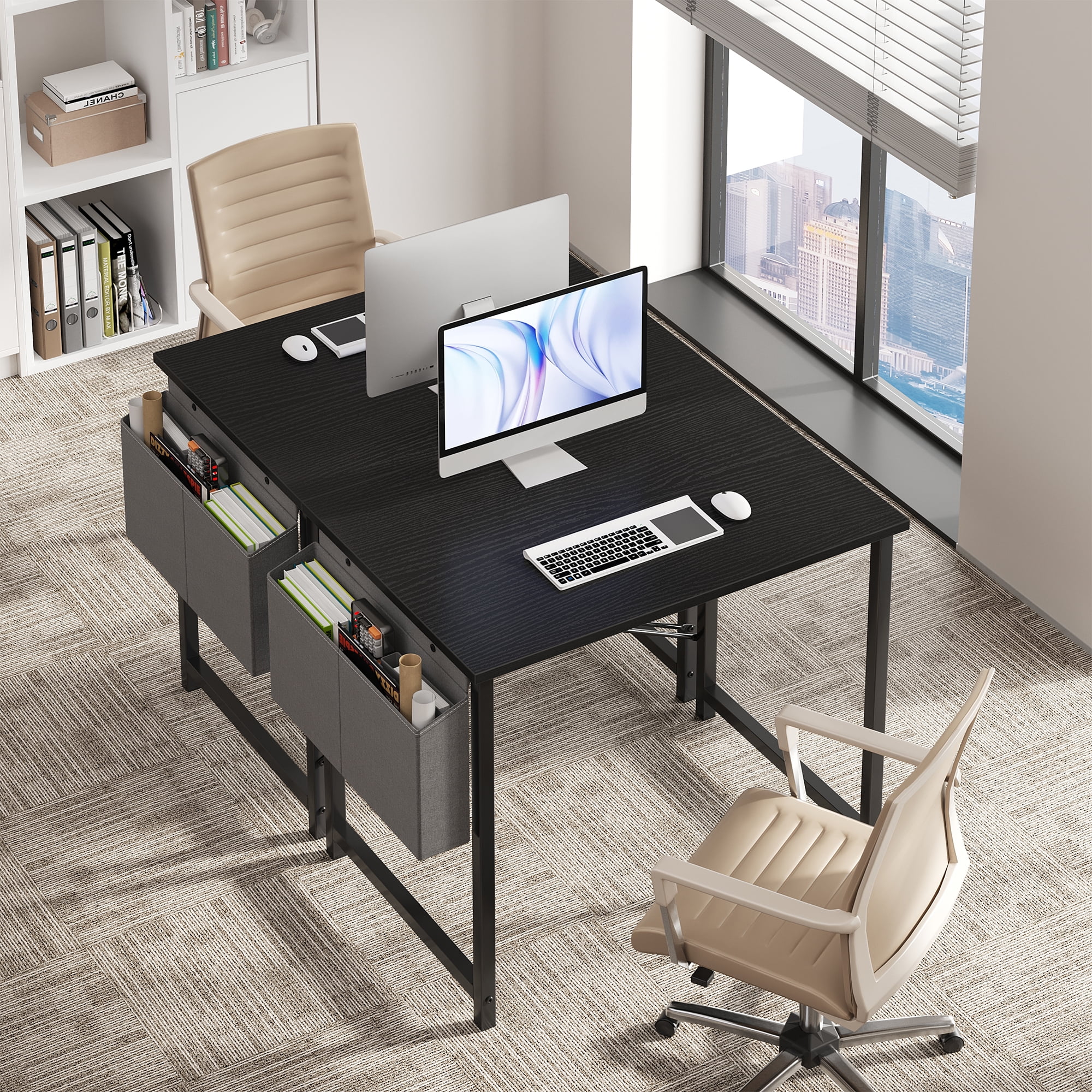 Gianna 31" Computer Desk with Metal Frame, Waterproof Surface and Storage Bag – Perfect for Office Use, Black