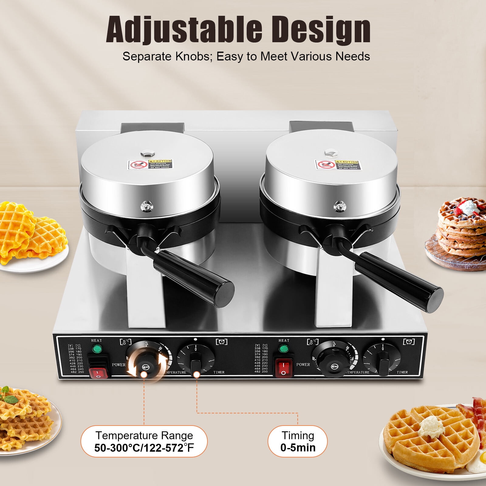 110V Double Head Waffle Maker Electric Digital Muffin Baker Waffle Making Machine for Home, Dessert Stores