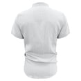 thumbnail image 4 of hlysgo Men's Linen Cotton Shirt Short Sleeve Band Collar Button Down Shirt Casual Summer Beach Vacation Shirts White,S, 4 of 6