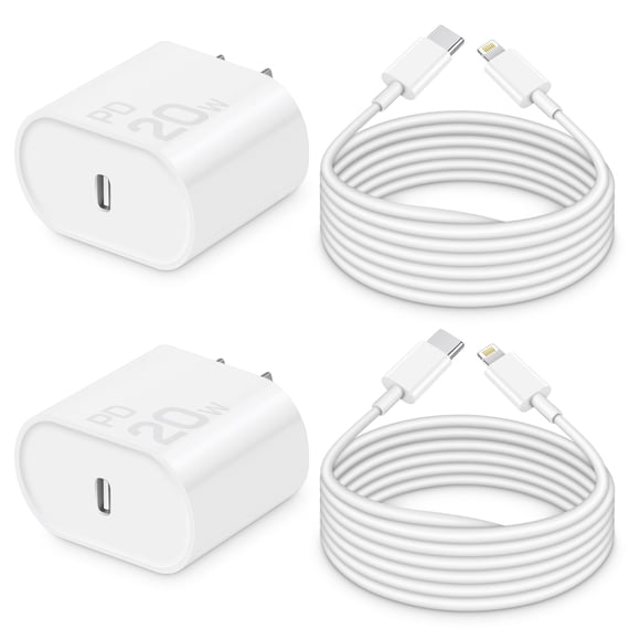 Cargador CXX PD de 20 W de carga rápida para iPhone con cable de 10 pies [paquete de 2]