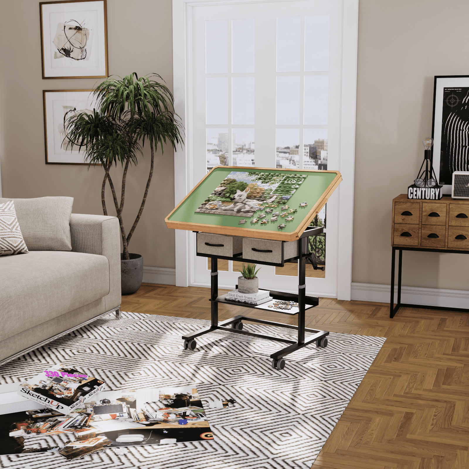 1500 Piece Jigsaw Puzzle Table with Legs,Jigsaw Puzzle Board Portable with 4 Drawers and Cover,35"x26"Adjustable Puzzle Tables for Adults,Gift for Mom