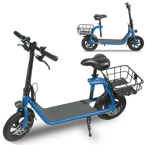 Descriptivo Loza de barro difícil de complacer Commuter R1 - Electric Scooter for Adults - Foldable Scooter with Seat &  Carry Basket - 450W Brushless Motor 36V - 15MPH 265lbs Max Load E Mopeds  for Adults (Blue) - Walmart.com