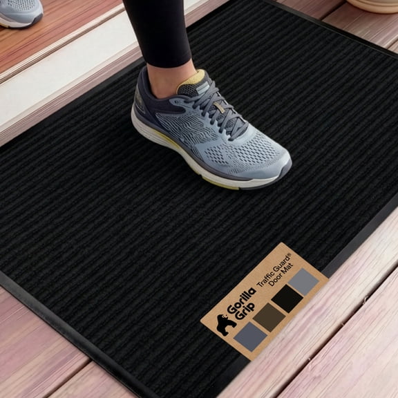 GORILLA GRIP Door Mat, Waterproof, Traffic Guard Commercial Office Doormat, 35x23, Black
