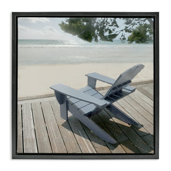 Stupell Industries Greek Chair Beach Landscape Landscape Painting Black Floater Framed Canvas Art Print Wall Art, 18 x 18