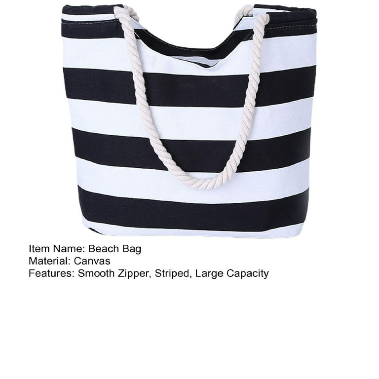 Monogram Tote Bag Canvas Customised Grey Chain Handbag Personalised Navy  White Stripe Initials Beach Holiday Shoulder Tote Bag