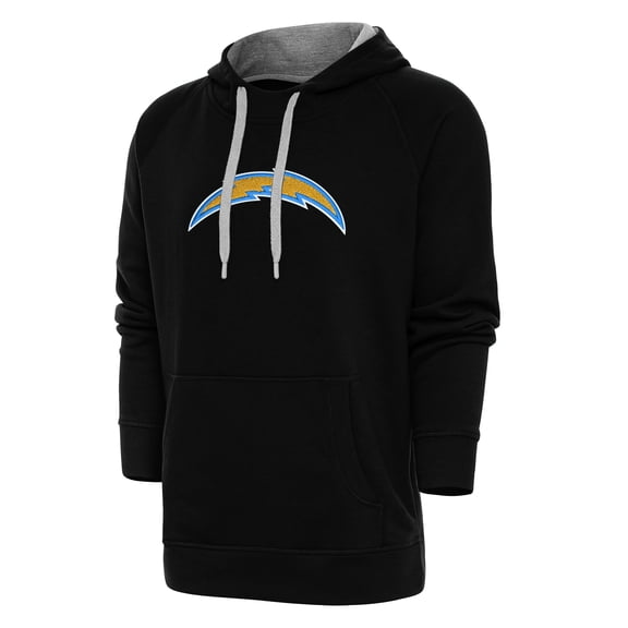Men's Antigua Black Los Angeles Chargers Victory Chenille Pullover Hoodie