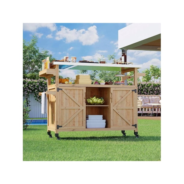 cm de Alturaogar Outdoor Grill Carro cm de Anchoith Almacenamiento Gabinete Metálico Kitchen Island Prep Mesa cm de Anchoith Movable Universal Ruedas And Stainless Steel Top Spice Rack Towel...
