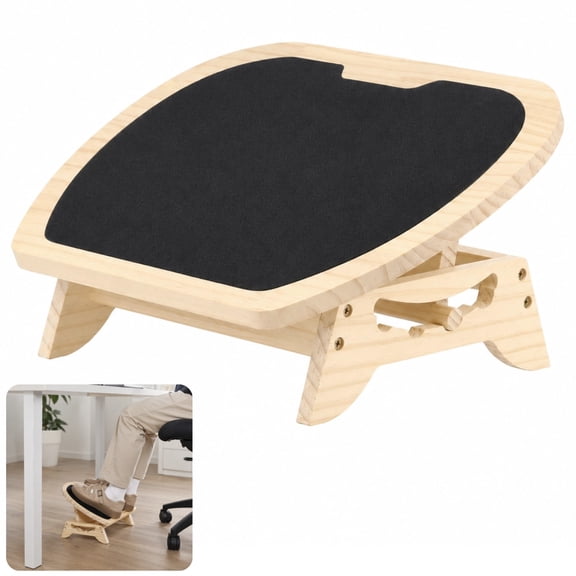 Wooden Foot Rest, Under Desk Adjustable Foot Stool with 3 Angles, Improved Posture Ergonomic Wood Footrest with Large Non-Slip Surface for Home and Office