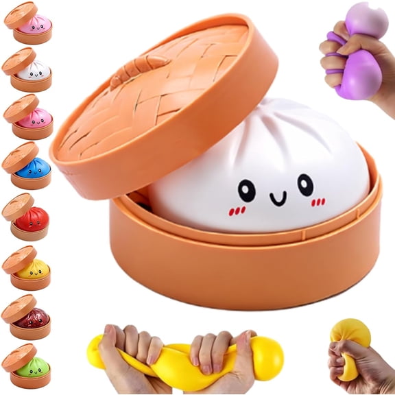 Dumpling Squishy Mystery Box, Dumpling Squishy Stress Ball, Soft Slow Rising Squeeze Dough with Steamer Case, Sensory Fidget for Adults Teens, Easter Basket Stuffer Gifts