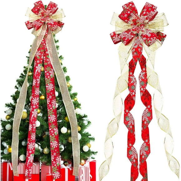 Christmas tree topper bow inch red ribbon tree topper bow Christmas decoration and home decoration artificial Christmas tree flower topper for party
