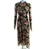 Pre-owned|Paco Rabanne Womens Button Up Velvet Trim Pinstriped Floral Dress Brown Pink XS