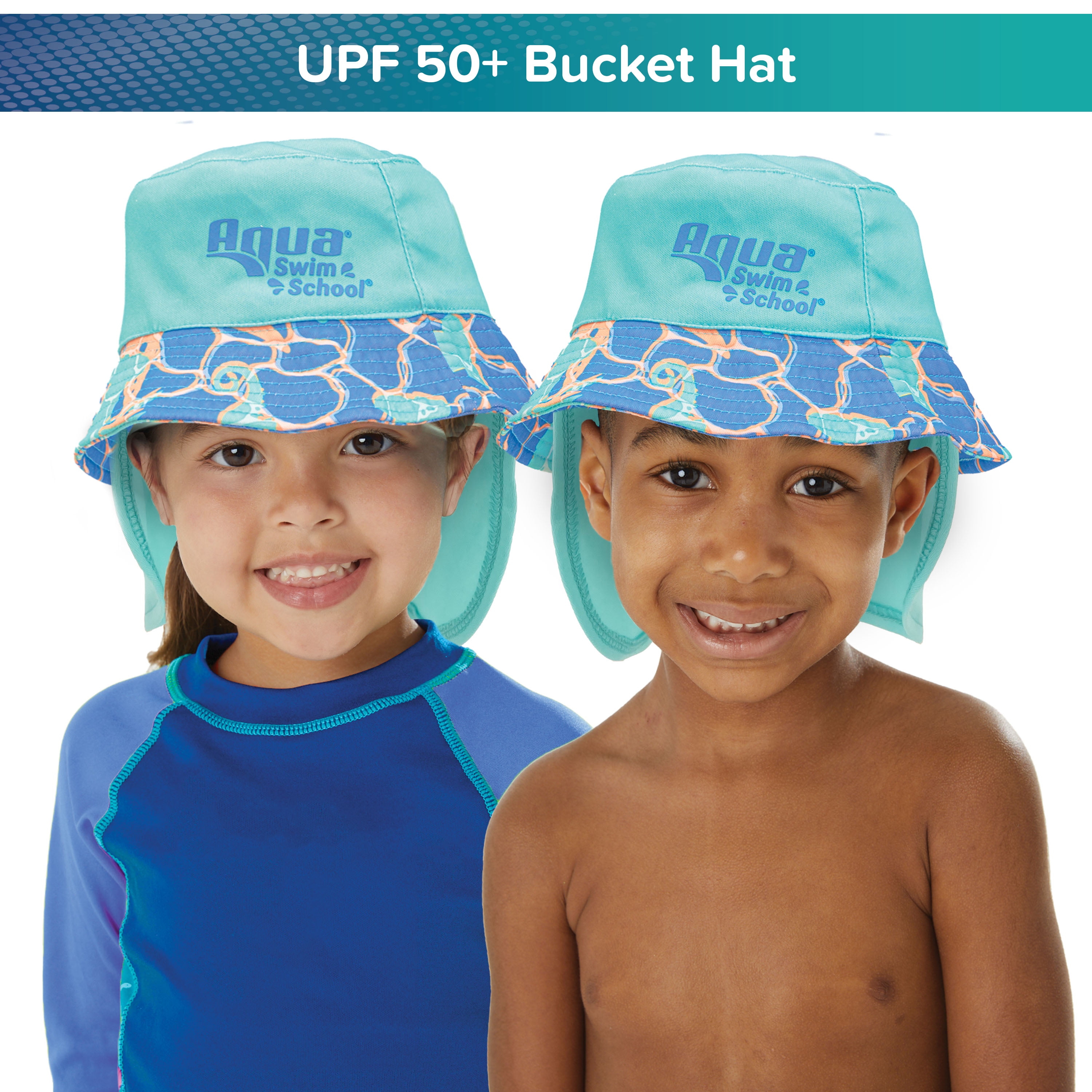 (2 pack) Aqua SwimSchool Sunshade Bucket Hat with Sun Shield for Infants, Blue, Unisex