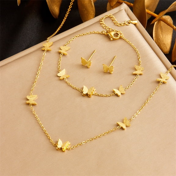 NICKSUN Butterfly Earring Necklace Bracelet Set - 18K Gold Plated Dainty Butterfly Jewelry Set Birthday Valentines Mother Gifts for Women